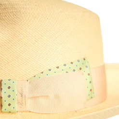 E.Marinella Cappelli|Cappelli|PANAMA MODELLO AMEDEO DETTAGLI IN SETA VERDE, 56 CM E. marinella x borsalino