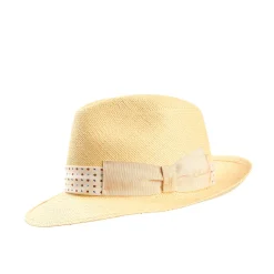 E.Marinella Cappelli|Cappelli|PANAMA MODELLO FEDERICO CON CINTA IN SETA BIANCA, 55 CM E. marinella x borsalino