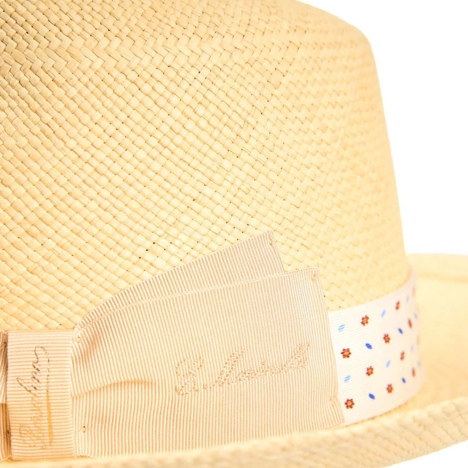 E.Marinella Cappelli|Cappelli|PANAMA MODELLO FEDERICO CON CINTA IN SETA BIANCA, 55 CM E. marinella x borsalino