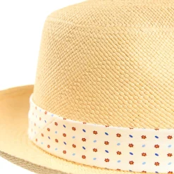 E.Marinella Cappelli|Cappelli|PANAMA MODELLO FEDERICO CON CINTA IN SETA BIANCA, 55 CM E. marinella x borsalino