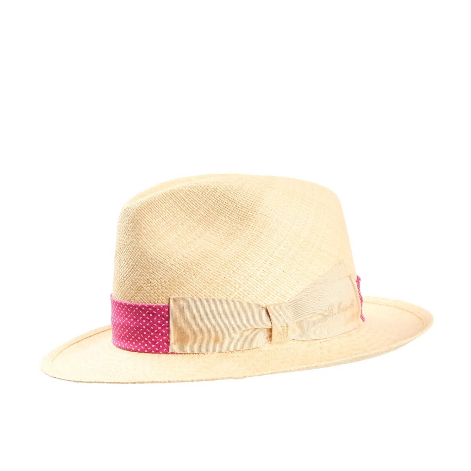E.Marinella Cappelli|Cappelli|PANAMA MODELLO FEDERICO CON CINTA IN SETA FUCSIA, 56 CM E. marinella x borsalino