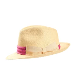 E.Marinella Cappelli|Cappelli|PANAMA MODELLO FEDERICO CON CINTA IN SETA FUCSIA, 56 CM E. marinella x borsalino