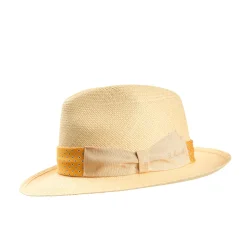 E.Marinella Cappelli|Cappelli|PANAMA MODELLO FEDERICO CON CINTA IN SETA GIALLA, 56 CM E. marinella x borsalino