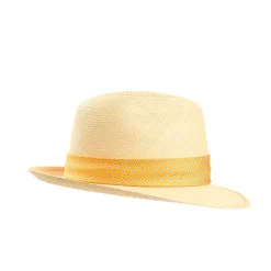 E.Marinella Cappelli|Cappelli|PANAMA MODELLO FEDERICO CON CINTA IN SETA GIALLA, 56 CM E. marinella x borsalino