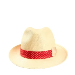 E.Marinella Cappelli|Cappelli|PANAMA MODELLO FEDERICO CON CINTA IN SETA ROSSA, 58 CM E. marinella x borsalino