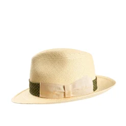 E.Marinella Cappelli|Cappelli|PANAMA MODELLO FEDERICO CON DETTAGLI IN SETA VERDE, 56 CM E. marinella x borsalino