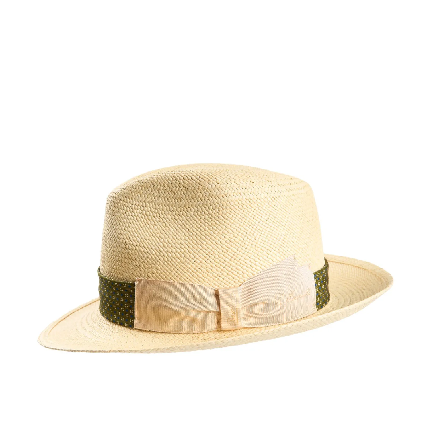 E.Marinella Cappelli|Cappelli|PANAMA MODELLO FEDERICO CON DETTAGLI IN SETA VERDE, 56 CM E. marinella x borsalino