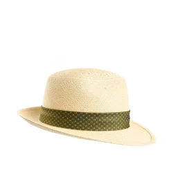 E.Marinella Cappelli|Cappelli|PANAMA MODELLO FEDERICO CON DETTAGLI IN SETA VERDE, 56 CM E. marinella x borsalino