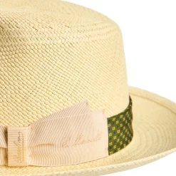 E.Marinella Cappelli|Cappelli|PANAMA MODELLO FEDERICO CON DETTAGLI IN SETA VERDE, 56 CM E. marinella x borsalino