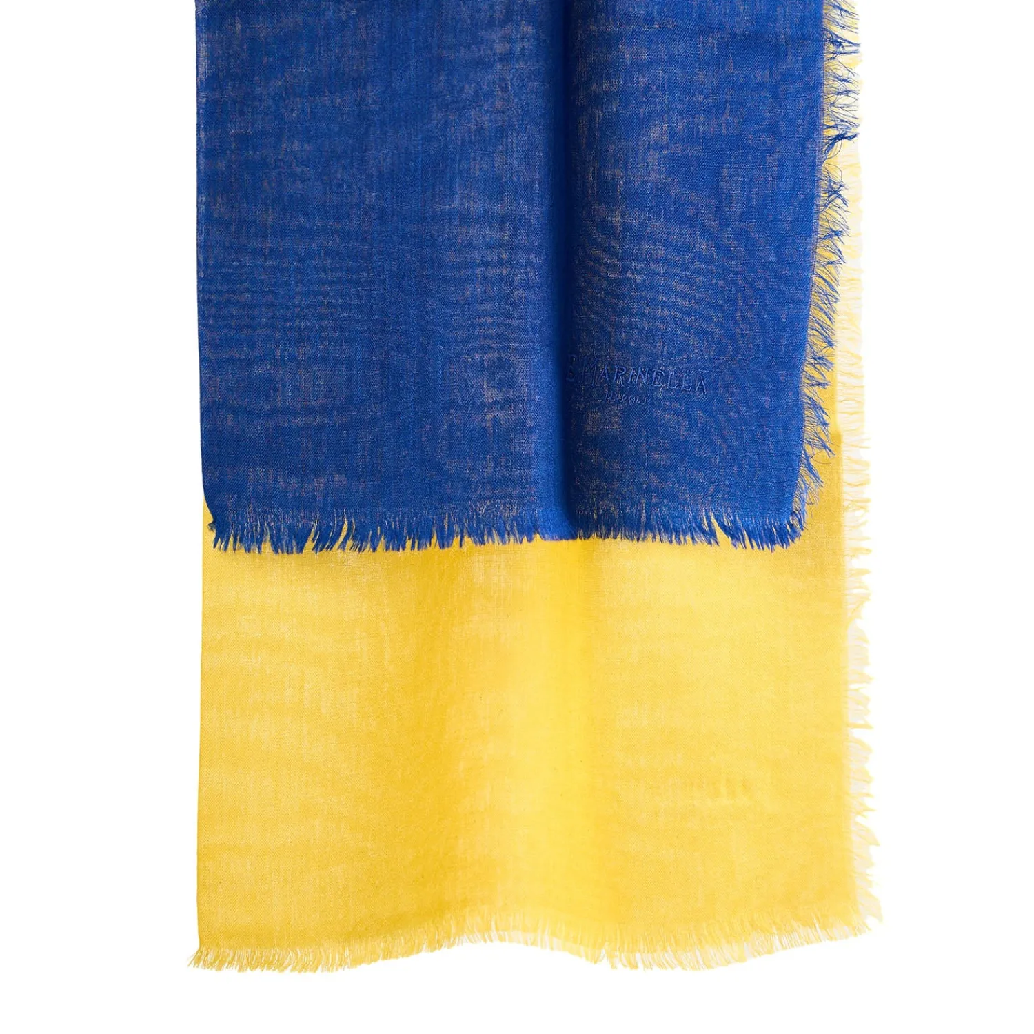 E.Marinella Sciarpe Invernali|PASHMINA BLU E GIALLA EFFETTO SFUMATO In cashmere