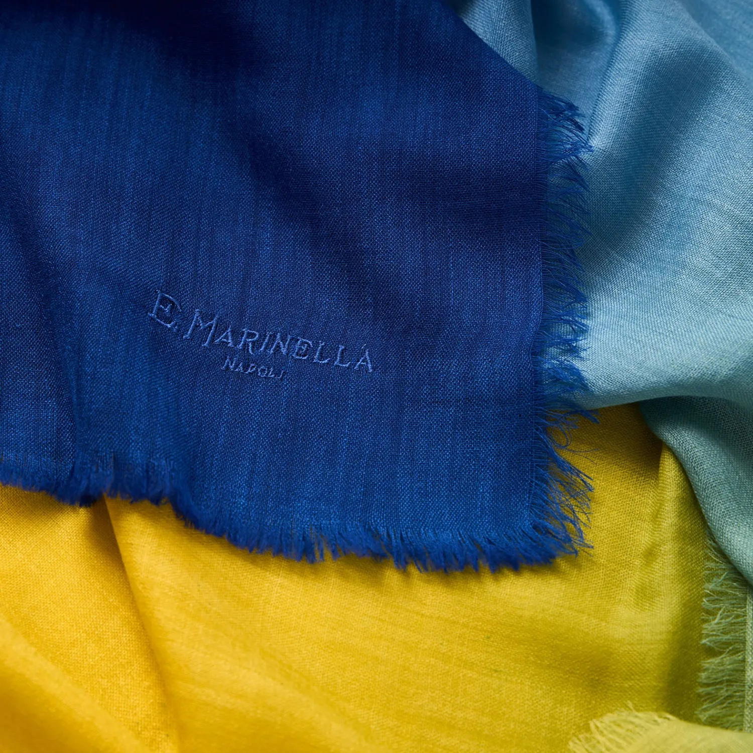 E.Marinella Sciarpe Invernali|PASHMINA BLU E GIALLA EFFETTO SFUMATO In cashmere