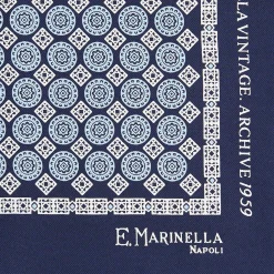 E.Marinella Pochette Da Taschino|POCHETTE DA TASCHINO IN SETA STAMPATA A MANO BLU Fantasia archivio 1959