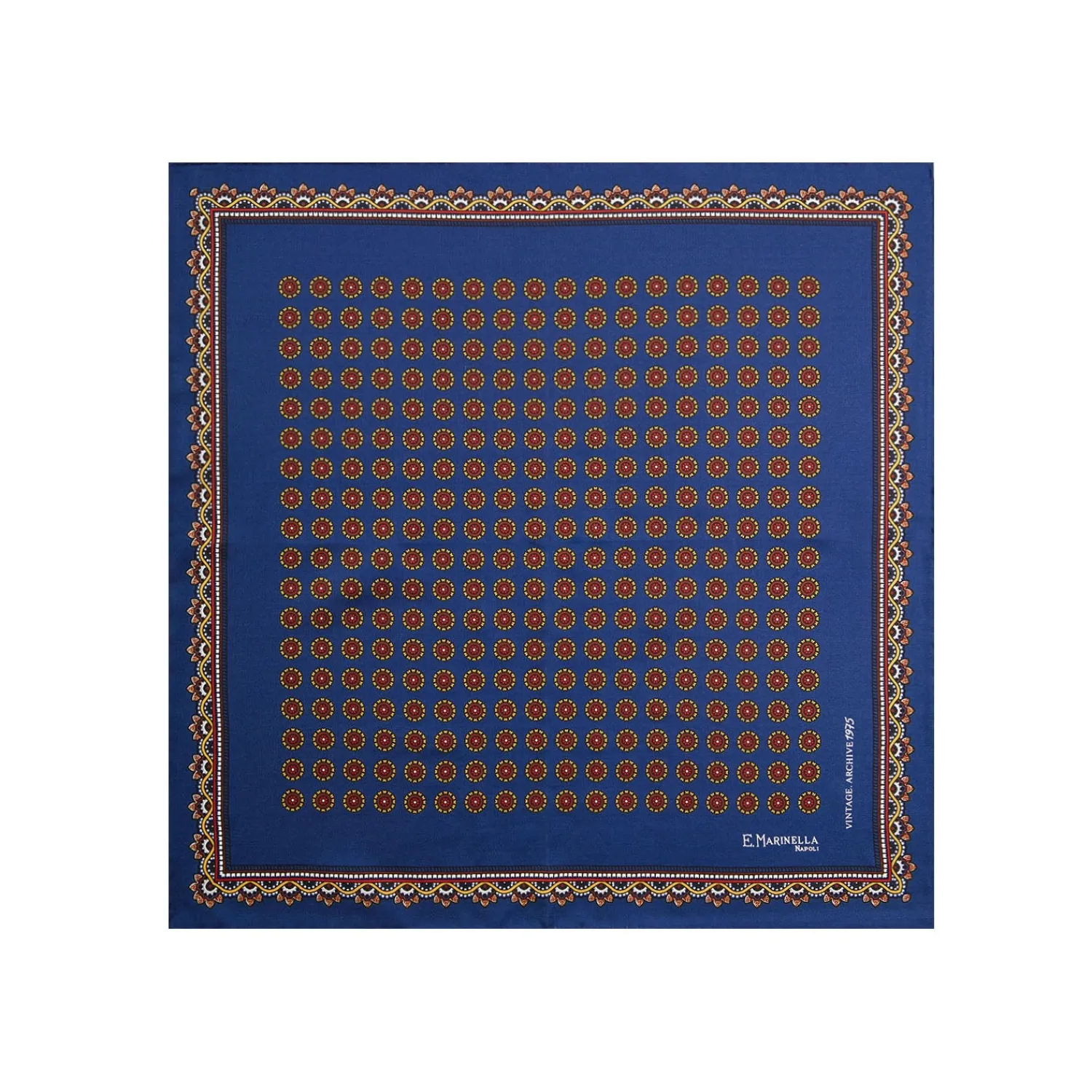 E.Marinella Pochette Da Taschino|POCHETTE DA TASCHINO IN SETA STAMPATA A MANO BLU Fantasia archivio 1975