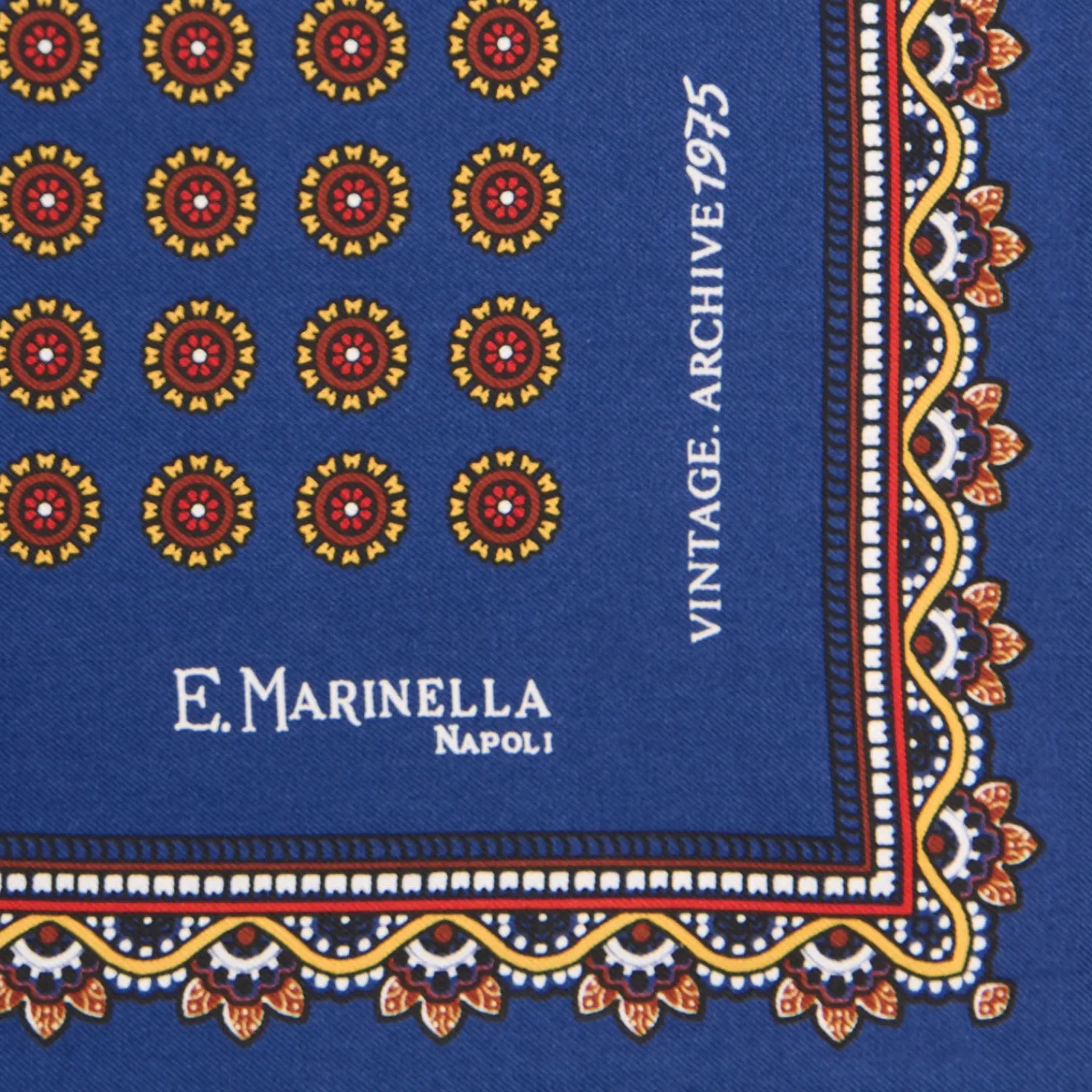 E.Marinella Pochette Da Taschino|POCHETTE DA TASCHINO IN SETA STAMPATA A MANO BLU Fantasia archivio 1975