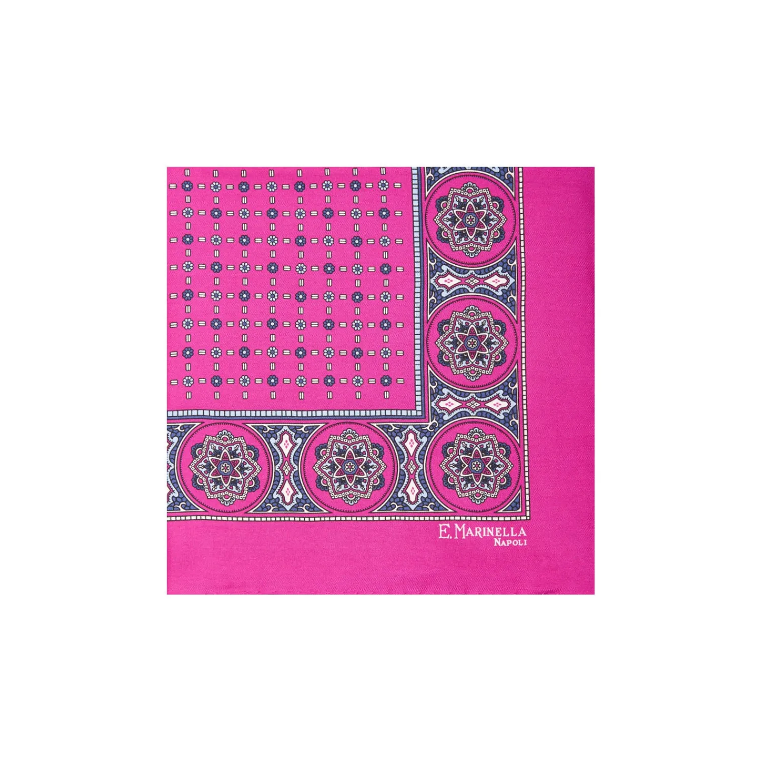 E.Marinella Pochette Da Taschino|POCHETTE DA TASCHINO IN SETA STAMPATA A MANO FUCSIA Microfantasia fiore