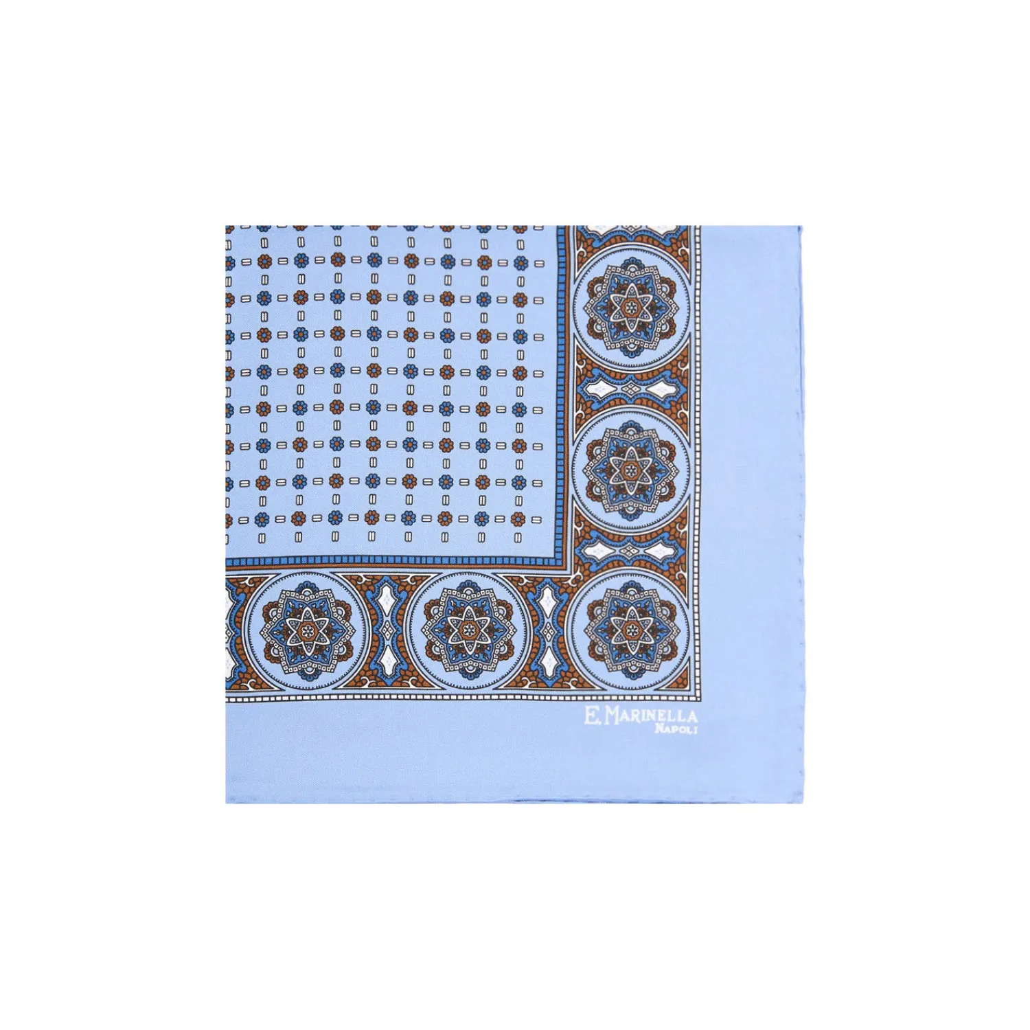 E.Marinella Pochette Da Taschino|POCHETTE DA TASCHINO IN SETA STAMPATA A MANO AZZURRA Microfantasia fiore