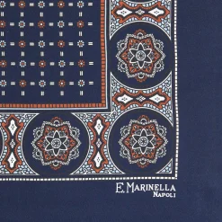 E.Marinella Pochette Da Taschino|POCHETTE DA TASCHINO IN SETA STAMPATA A MANO BLU SCURO Microfantasia fiore