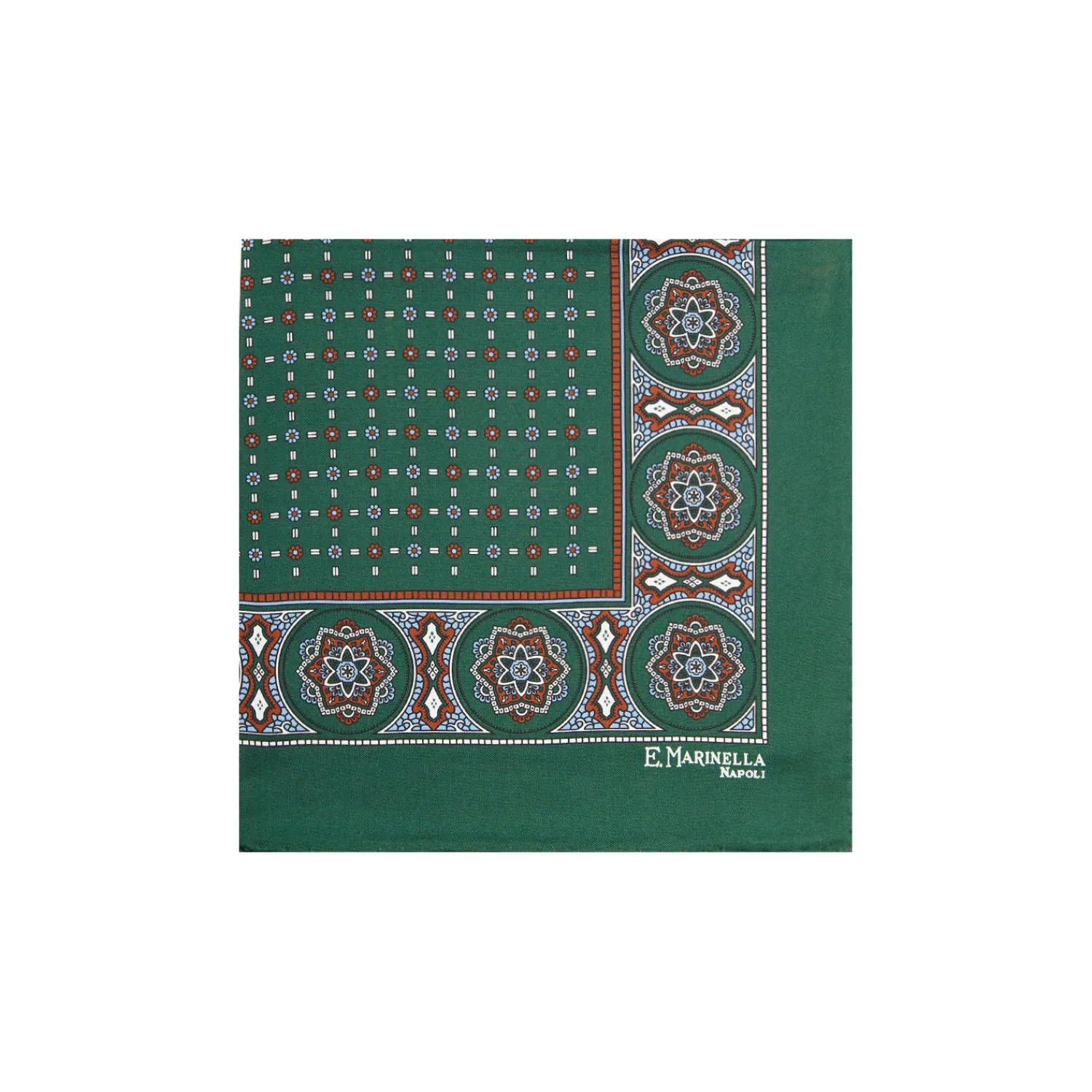 E.Marinella Pochette Da Taschino|POCHETTE DA TASCHINO IN SETA STAMPATA A MANO VERDE SCURO Microfantasia fiore