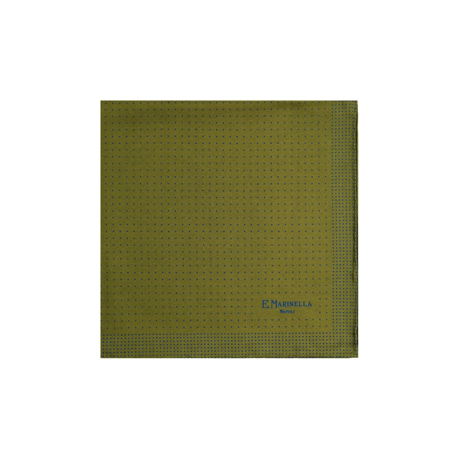 E.Marinella Pochette Da Taschino|POCHETTE DA TASCHINO IN SETA STAMPATA A MANO VERDE OLIVA Pois