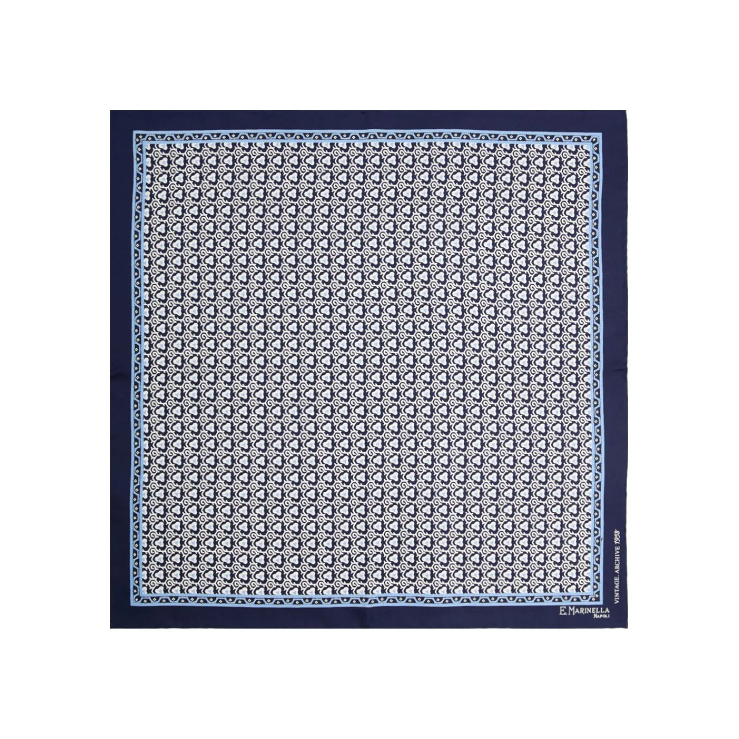 E.Marinella Pochette Da Taschino|POCHETTE DA TASCHINO IN SETA STAMPATA A MANO BLU SCURO Fantasia archivio 1958