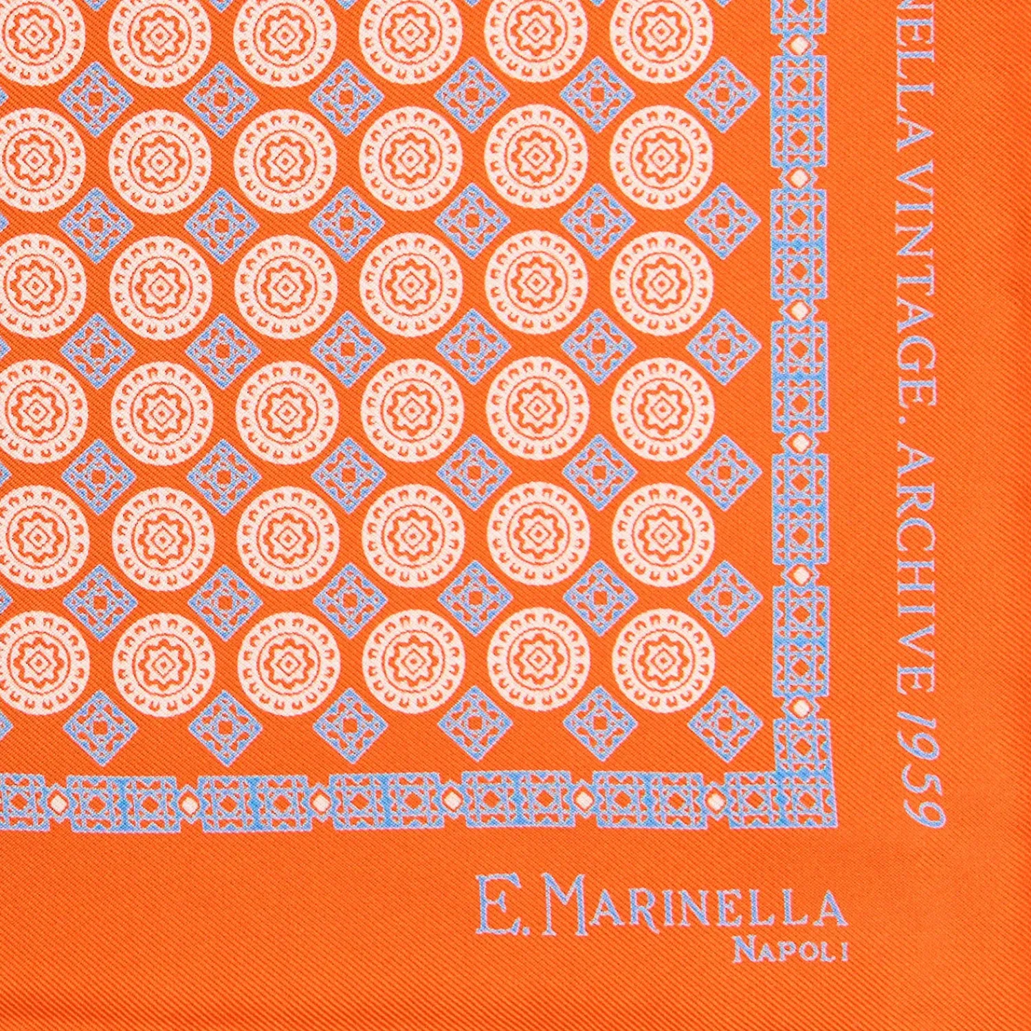 E.Marinella Pochette Da Taschino|POCHETTE DA TASCHINO IN SETA STAMPATA A MANO ARANCIONE Fantasia archivio 1959