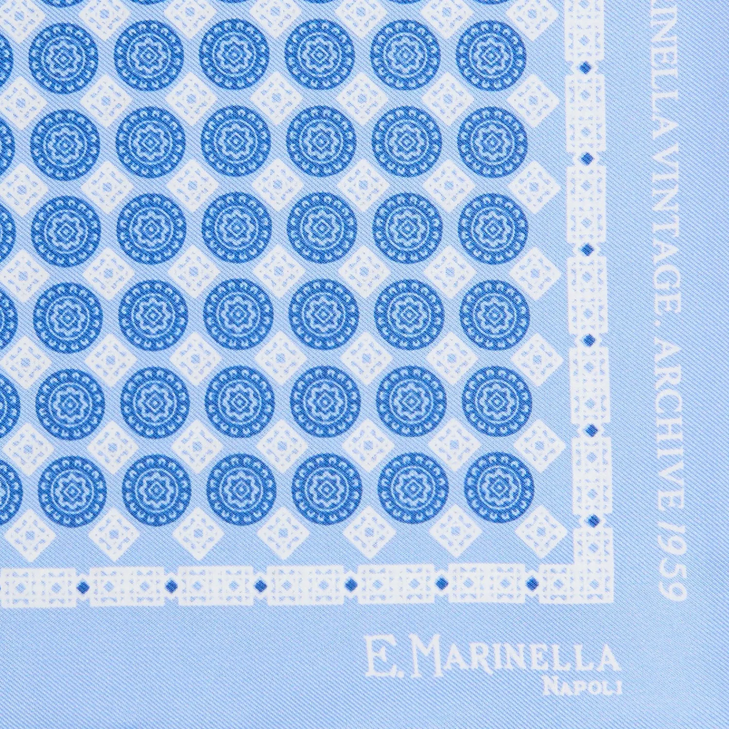 E.Marinella Pochette Da Taschino|POCHETTE DA TASCHINO IN SETA STAMPATA A MANO AZZURRO Fantasia archivio 1959