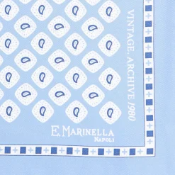 E.Marinella Pochette Da Taschino|POCHETTE DA TASCHINO IN SETA STAMPATA A MANO AZZURRA Fantasia archivio 1980