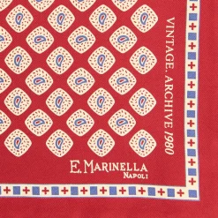 E.Marinella Pochette Da Taschino|POCHETTE DA TASCHINO IN SETA STAMPATA A MANO BORDEAUX Fantasia archivio 1980