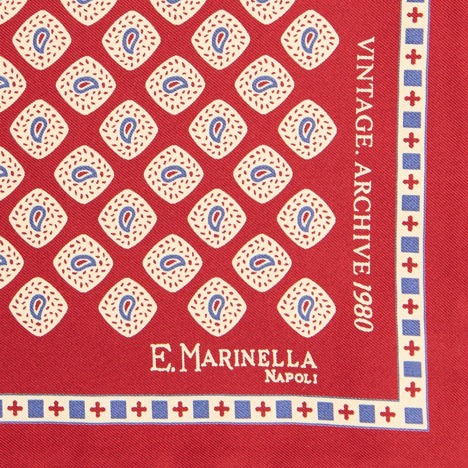 E.Marinella Pochette Da Taschino|POCHETTE DA TASCHINO IN SETA STAMPATA A MANO BORDEAUX Fantasia archivio 1980