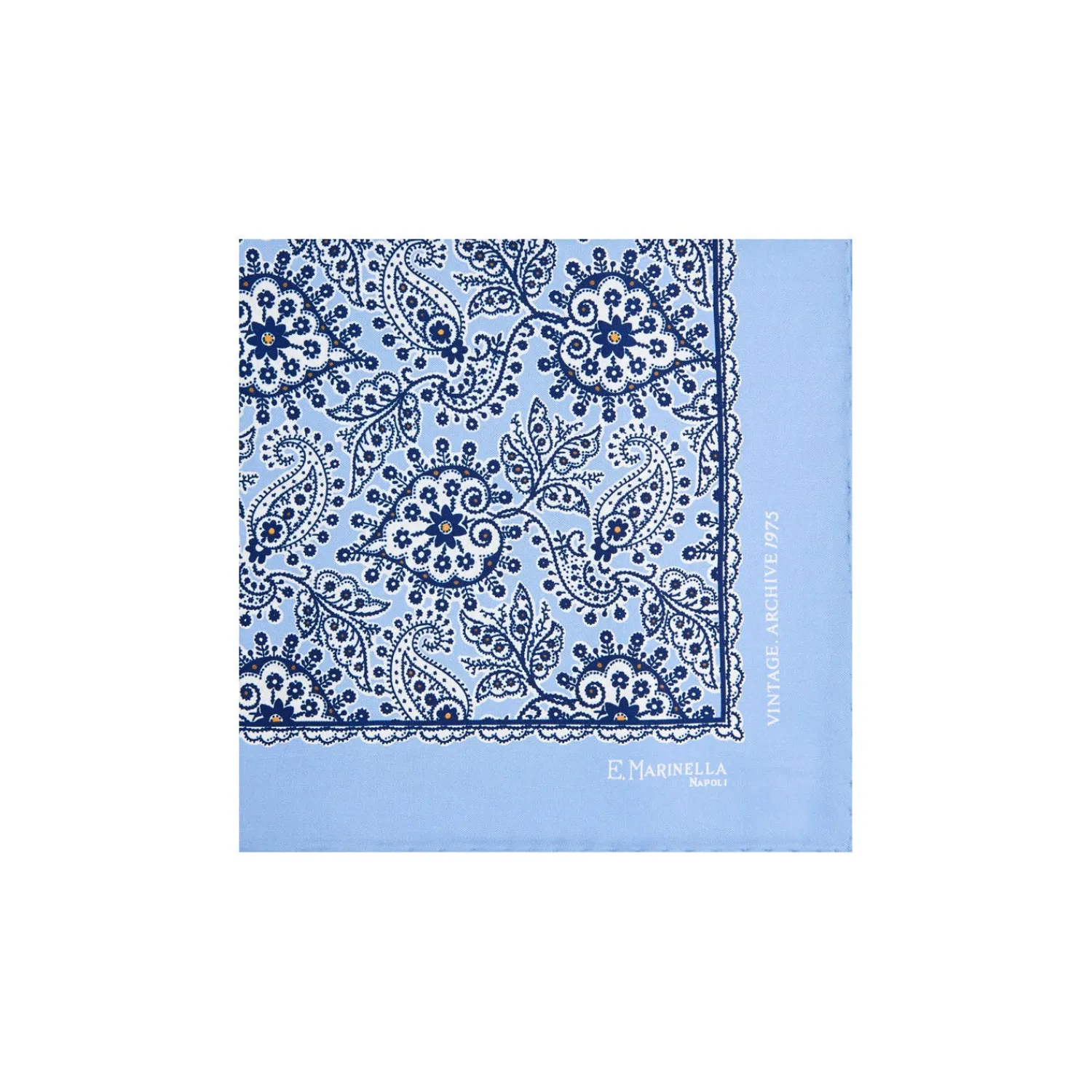 E.Marinella Pochette Da Taschino|POCHETTE DA TASCHINO IN SETA STAMPATA A MANO AZZURRA Fantasia archivio 1975