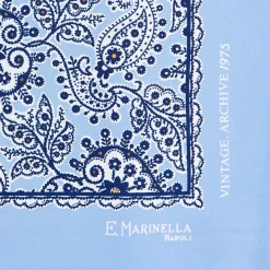 E.Marinella Pochette Da Taschino|POCHETTE DA TASCHINO IN SETA STAMPATA A MANO AZZURRA Fantasia archivio 1975