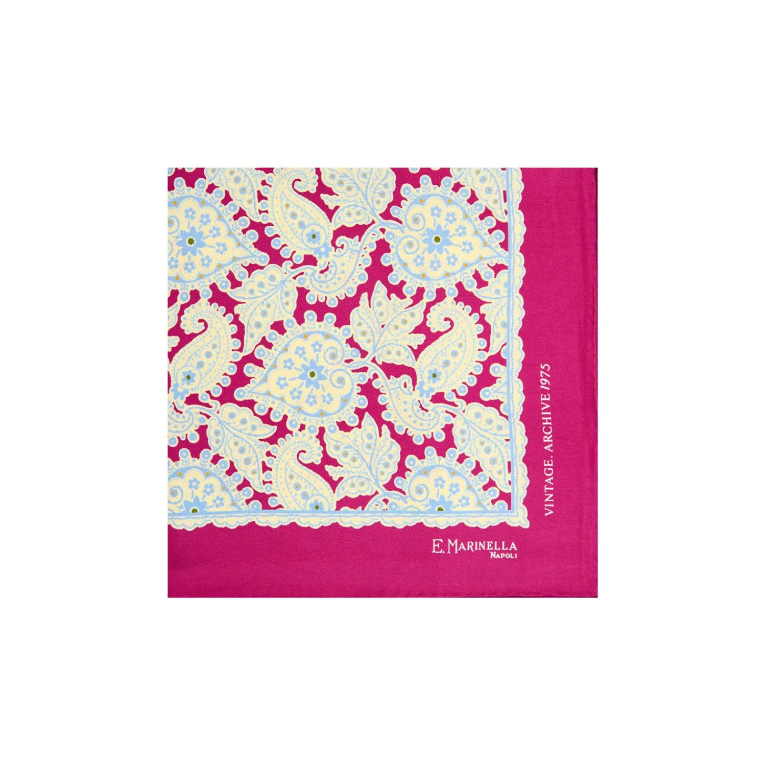 E.Marinella Pochette Da Taschino|POCHETTE DA TASCHINO IN SETA STAMPATA A MANO FUCSIA Fantasia archivio 1975