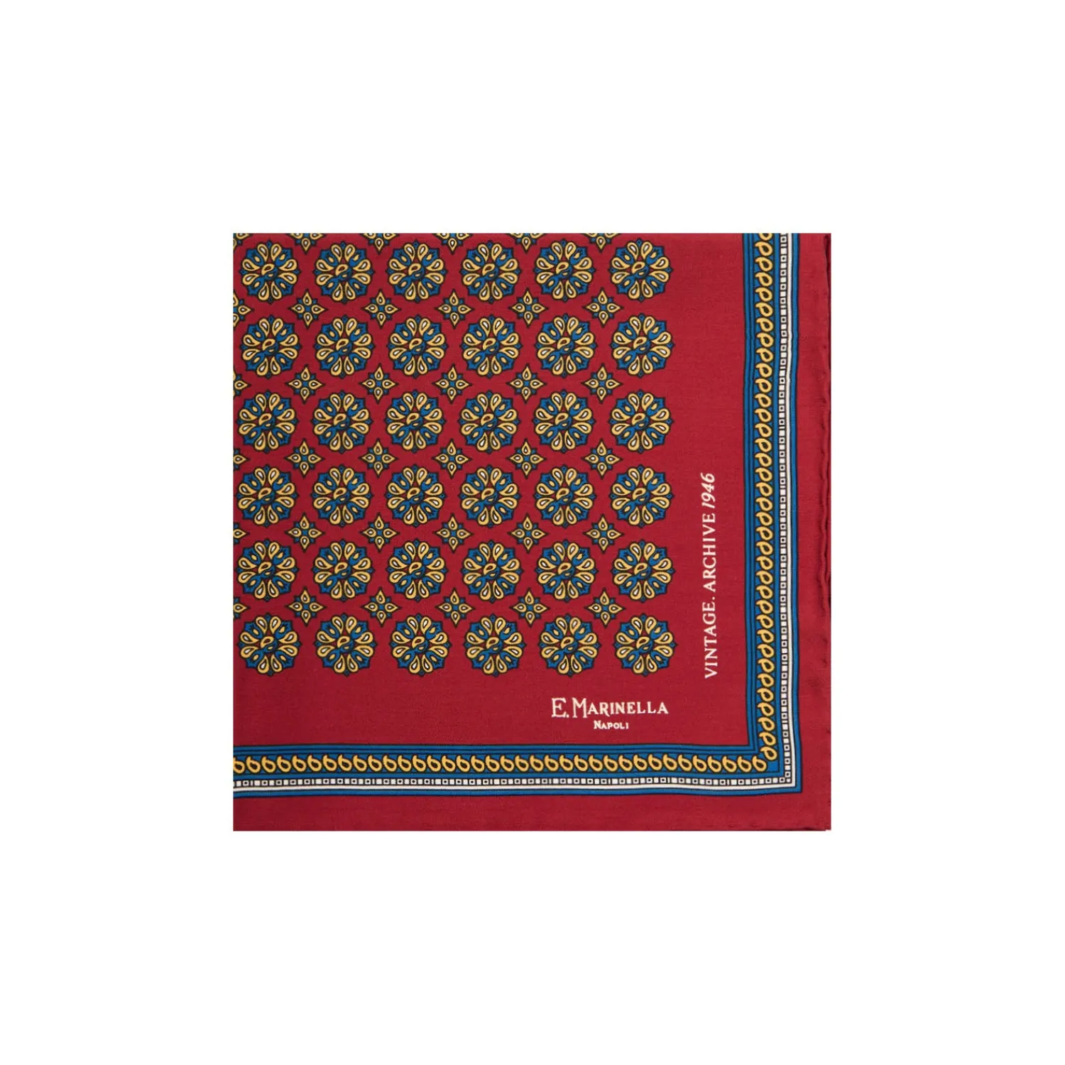 E.Marinella Pochette Da Taschino|POCHETTE DA TASCHINO IN SETA STAMPATA A MANO BORDEAUX Fantasia archivio 1946