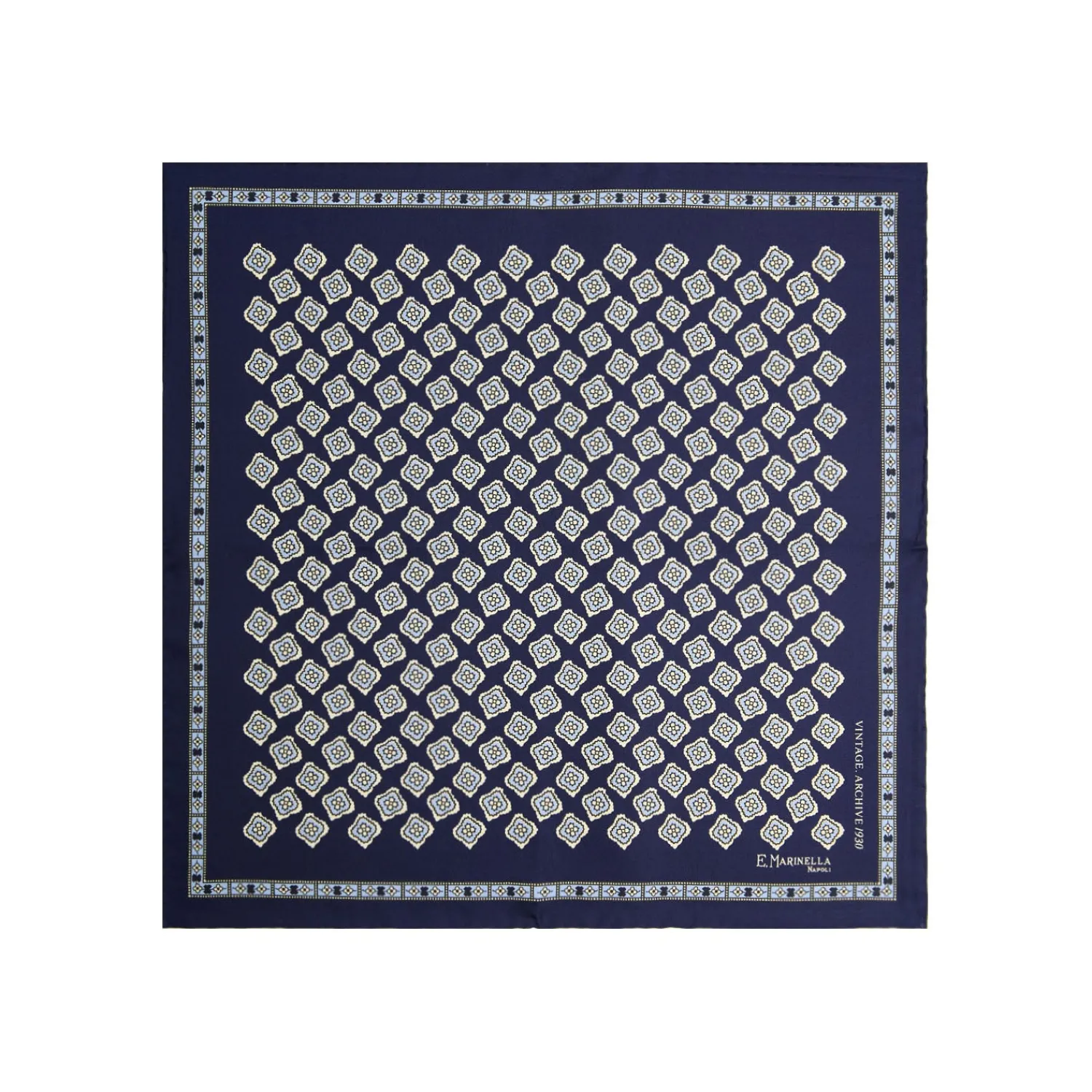 E.Marinella Pochette Da Taschino|POCHETTE DA TASCHINO IN SETA STAMPATA A MANO BLU SCURO Fantasia archivio 1930