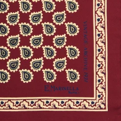 E.Marinella Pochette Da Taschino|POCHETTE DA TASCHINO IN SETA STAMPATA A MANO BORDEAUX Fantasia archivio 1931