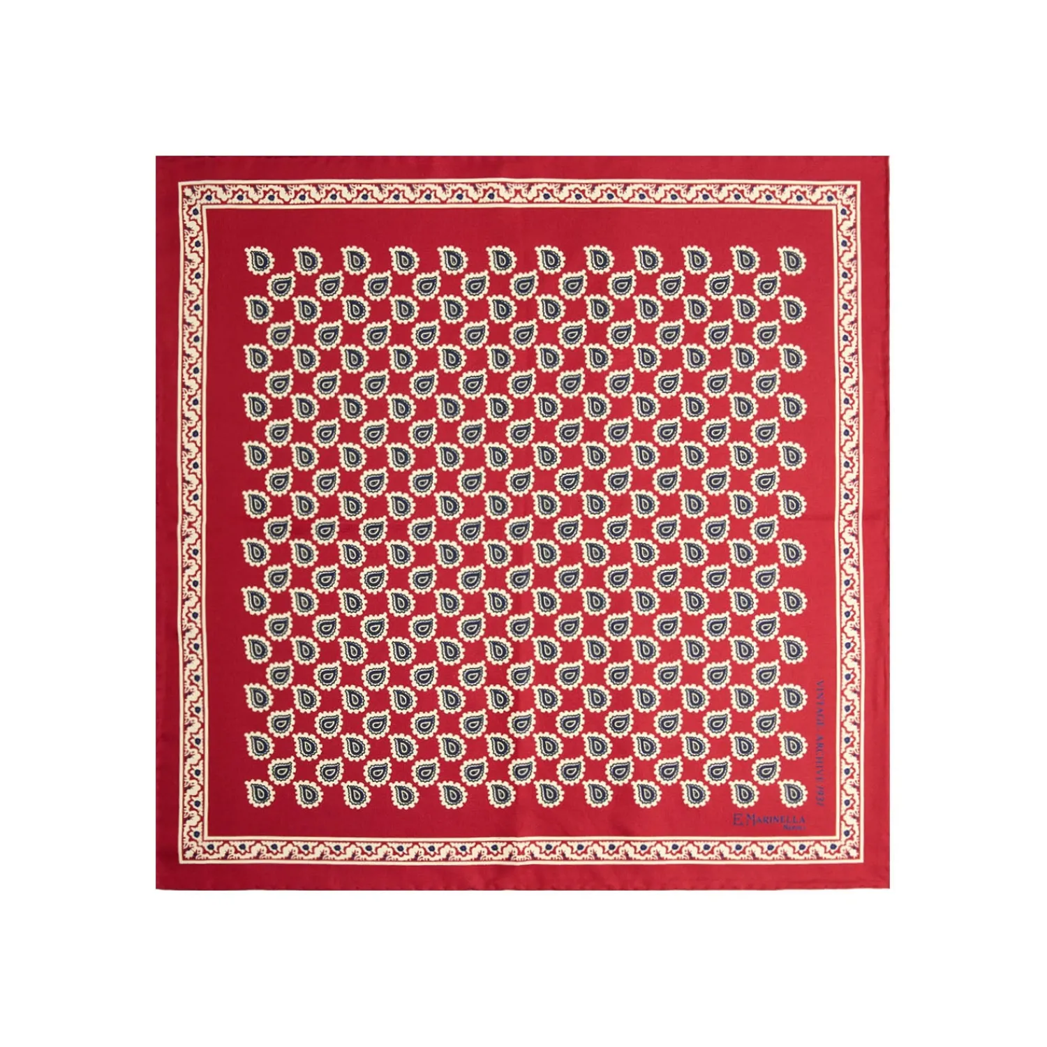 E.Marinella Pochette Da Taschino|POCHETTE DA TASCHINO IN SETA STAMPATA A MANO BORDEAUX Fantasia archivio 1931