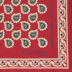 E.Marinella Pochette Da Taschino|POCHETTE DA TASCHINO IN SETA STAMPATA A MANO BORDEAUX Fantasia archivio 1931