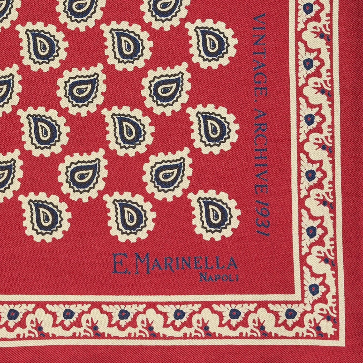 E.Marinella Pochette Da Taschino|POCHETTE DA TASCHINO IN SETA STAMPATA A MANO BORDEAUX Fantasia archivio 1931