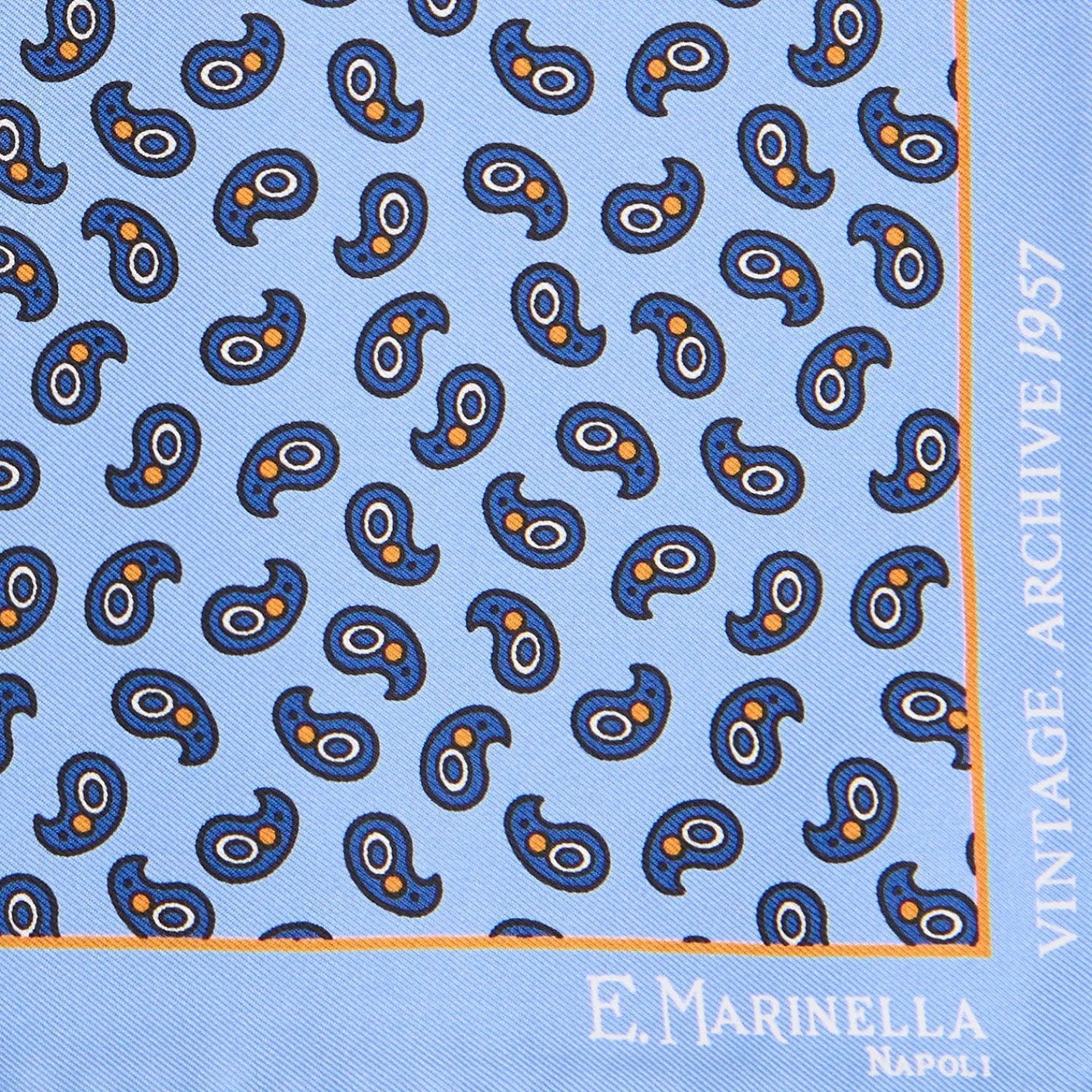 E.Marinella Pochette Da Taschino|POCHETTE DA TASCHINO IN SETA STAMPATA A MANO AZZURRA Fantasia archivio 1957
