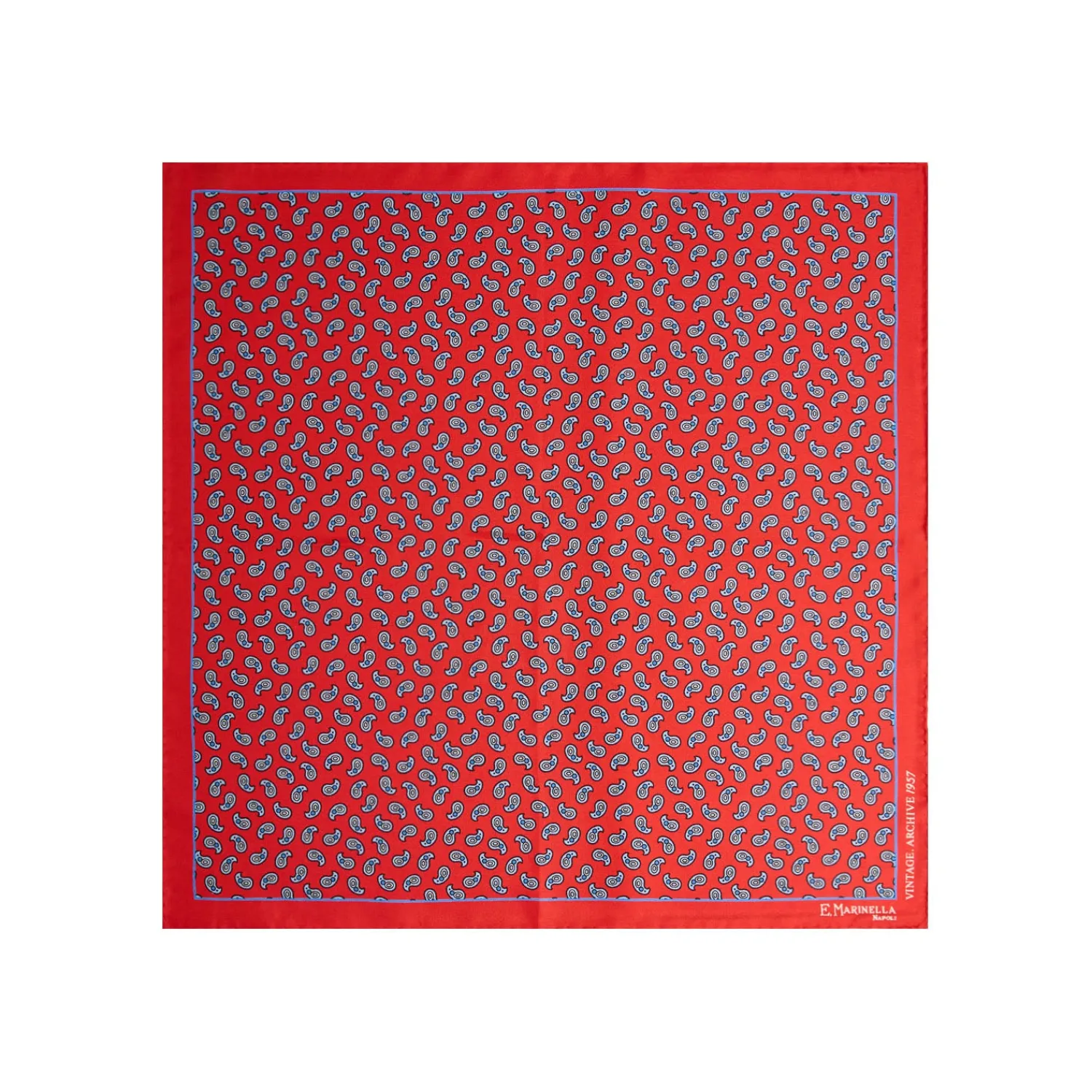 E.Marinella Pochette Da Taschino|POCHETTE DA TASCHINO IN SETA STAMPATA A MANO ROSSO Fantasia archivio 1957