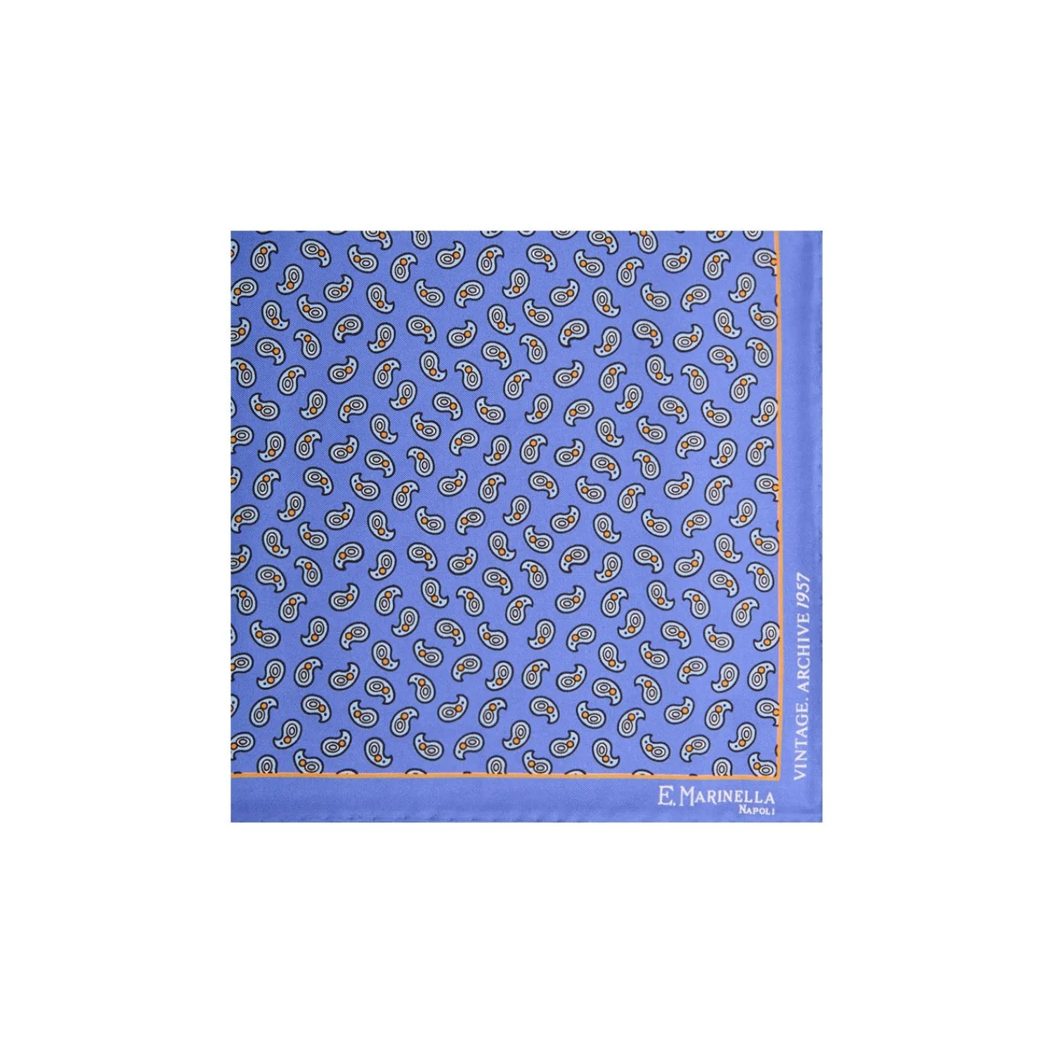 E.Marinella Pochette Da Taschino|POCHETTE DA TASCHINO IN SETA STAMPATA A MANO AZZURRO POLVERE Fantasia archivio 1957
