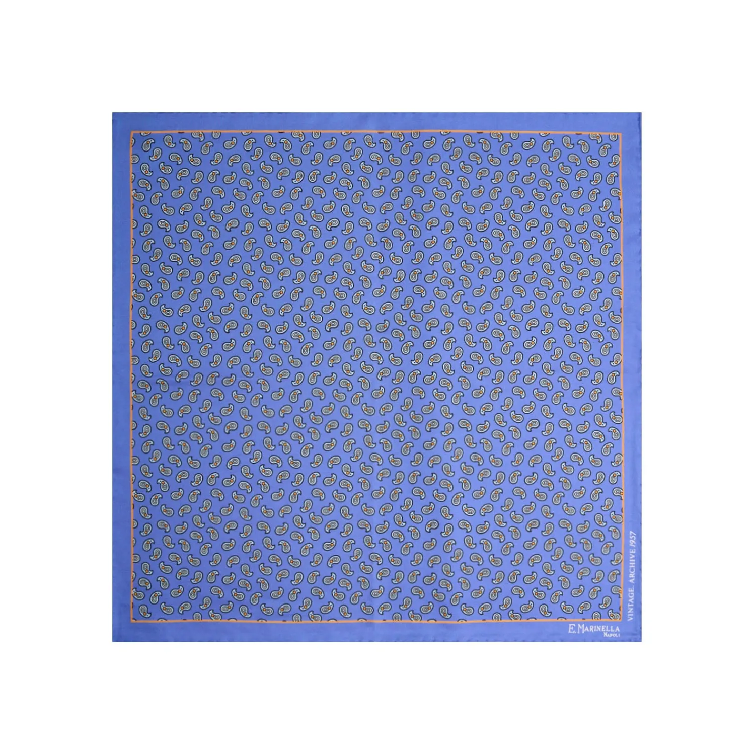 E.Marinella Pochette Da Taschino|POCHETTE DA TASCHINO IN SETA STAMPATA A MANO AZZURRO POLVERE Fantasia archivio 1957