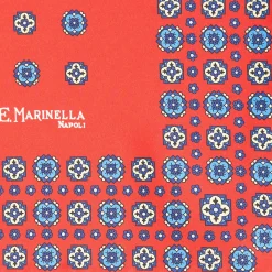 E.Marinella Pochette Da Taschino|POCHETTE DA TASCHINO IN SETA STAMPATA A MANO ARANCIONE Macrofantasia fiore