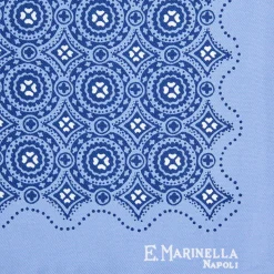 E.Marinella Pochette Da Taschino|POCHETTE DA TASCHINO IN SETA STAMPATA A MANO AZZURRA Macrofantasia fiore