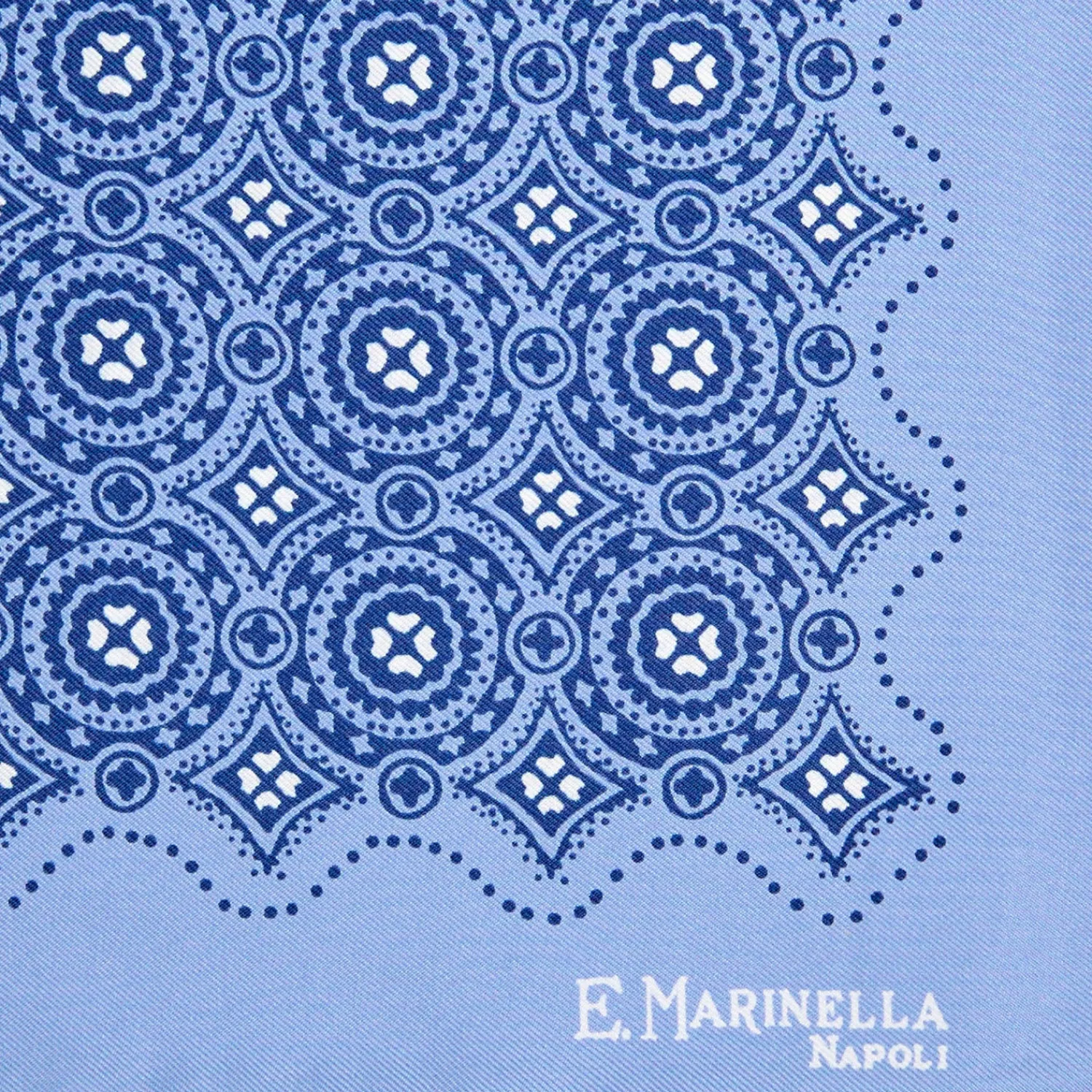 E.Marinella Pochette Da Taschino|POCHETTE DA TASCHINO IN SETA STAMPATA A MANO AZZURRA Macrofantasia fiore