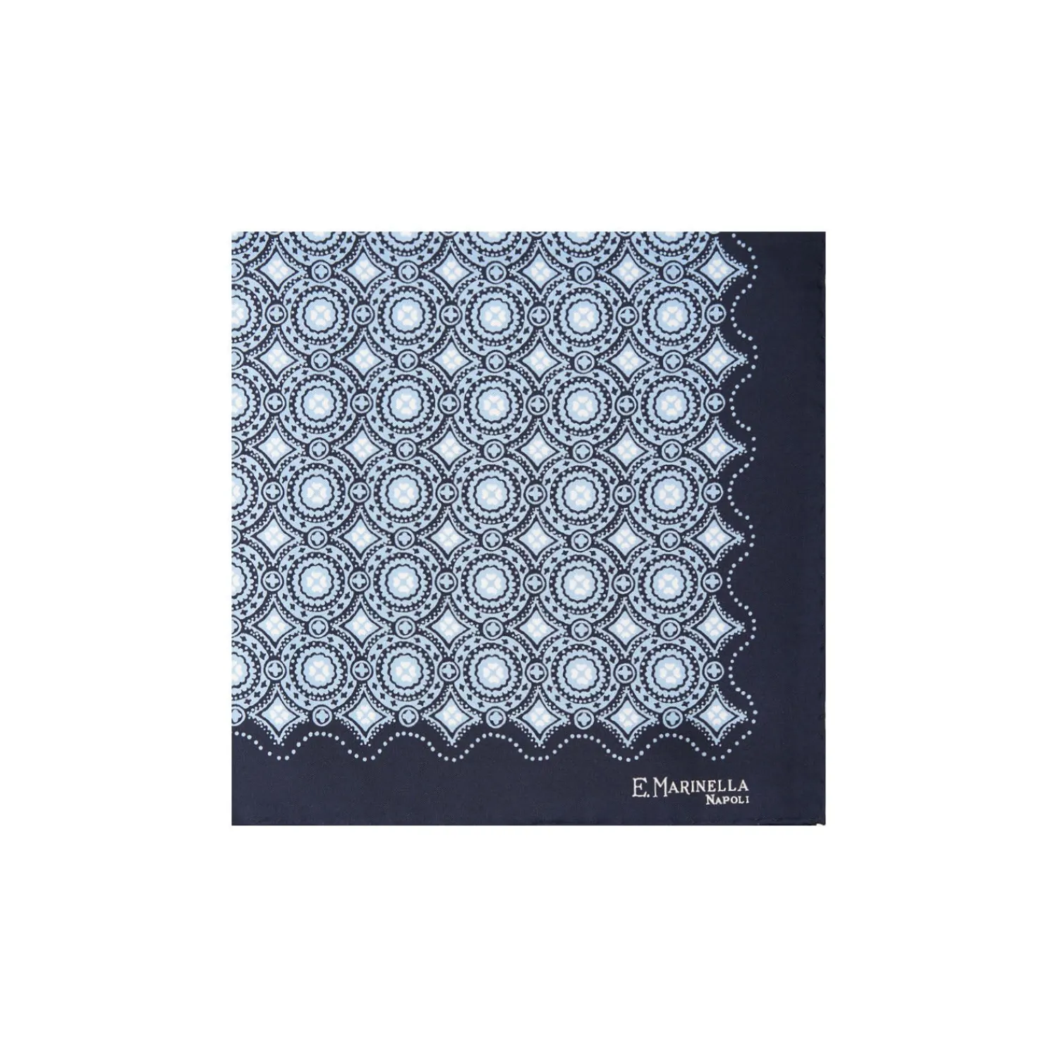 E.Marinella Pochette Da Taschino|POCHETTE DA TASCHINO IN SETA STAMPATA A MANO BLU SCURO Macrofantasia fiore