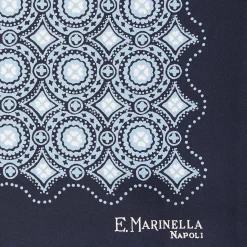 E.Marinella Pochette Da Taschino|POCHETTE DA TASCHINO IN SETA STAMPATA A MANO BLU SCURO Macrofantasia fiore