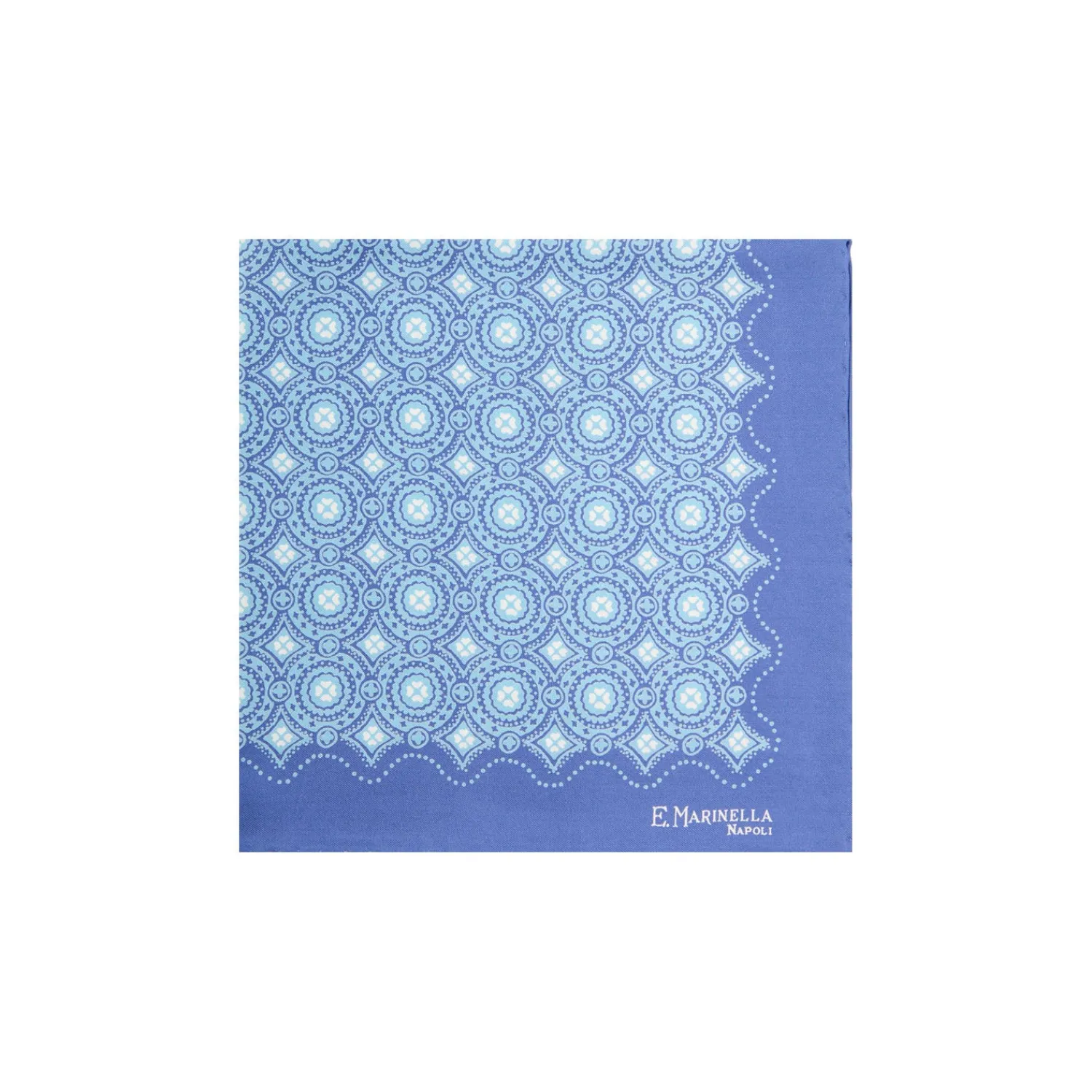 E.Marinella Pochette Da Taschino|POCHETTE DA TASCHINO IN SETA STAMPATA A MANO AZZURRA Macrofantasia fiore