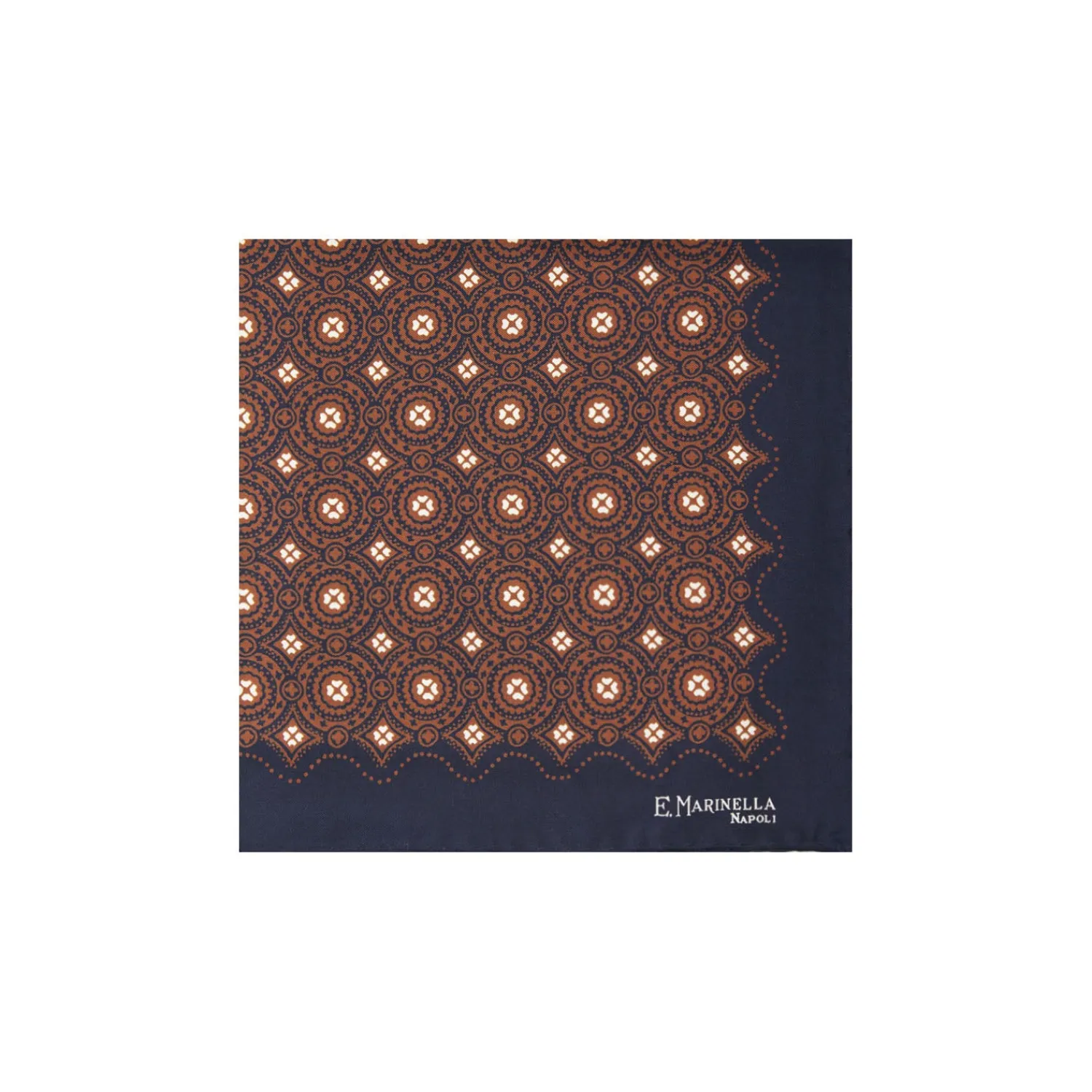 E.Marinella Pochette Da Taschino|POCHETTE DA TASCHINO IN SETA STAMPATA A MANO BLU SCURO Macrofantasia fiore