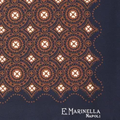 E.Marinella Pochette Da Taschino|POCHETTE DA TASCHINO IN SETA STAMPATA A MANO BLU SCURO Macrofantasia fiore